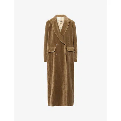 Uma Wang Omens Camelot Double-breasted Cotton And Linen Coat Mustard In Brown