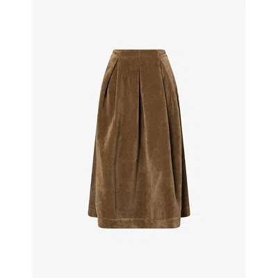 Uma Wang Omens Gomes Pleated Cotton And Midi Skirt Mustard In Brown