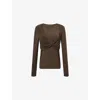 Uma Wang Omens  Twist Long-sleeves Stretch-woven Top In Brown