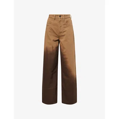 Uma Wang Omens Olive Brown Phyllis Wide-leg Denim Jeans Xs