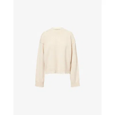 Uma Wang Omens Tan Distressed Round-neck Cashmere Jumper In Brown
