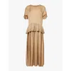 Uma Wang Omens Tan Abril Short-sleeve Silk Midi Dress In Tan