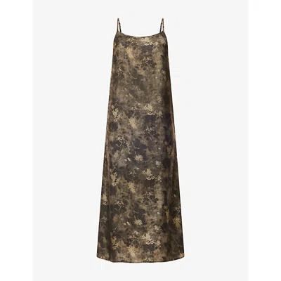 Uma Wang Omens  Anaya Floral-print Woven Midi Dress In Green Grey