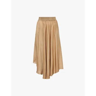Uma Wang Omens Tan Gentian Asymmetric-hem Silk Maxi Skirt