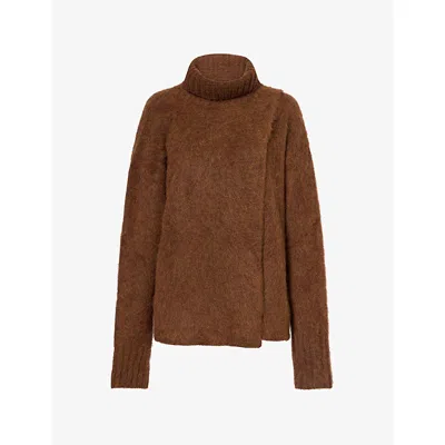 Uma Wang Omens  High-neck Knitted Alpaca And Wool-blend Jumper In Mustard