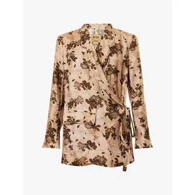 Uma Wang Omens  Khloe Floral-print Woven Jacket In Tan Brown