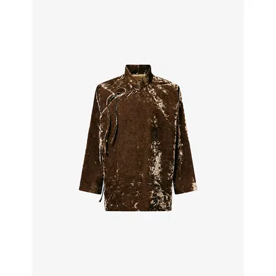 Uma Wang Omens  Kika Front-tie Velvet Jacket In Dark Olive