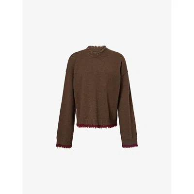 Uma Wang Omens  Long-sleeve Raw-edge Cashmere Jumper In Brown Red