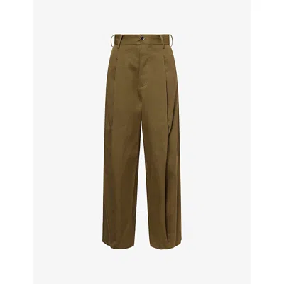 Uma Wang Omens Dark Green Pleated Wide-leg Cotton Trousers Xs