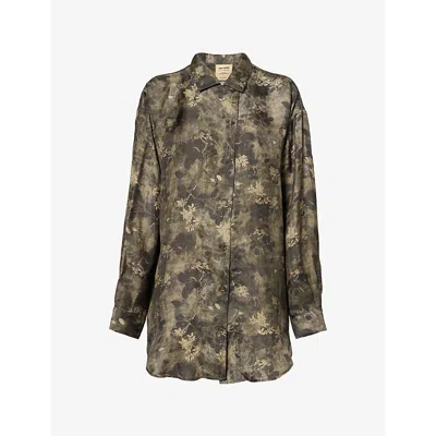 Uma Wang Omens  Tyesha Floral-print Woven Blouse In Green Grey