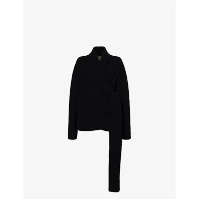 Uma Wang Omens Black Wrap Shawl-collar Cashmere Cardigan In Animal Print
