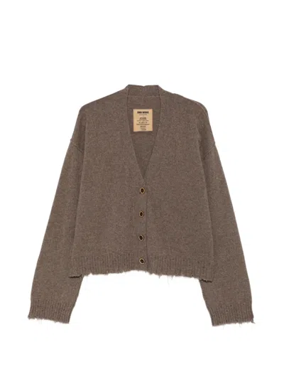 Uma Wang Over Distressed V-neck Cardigan In Brown
