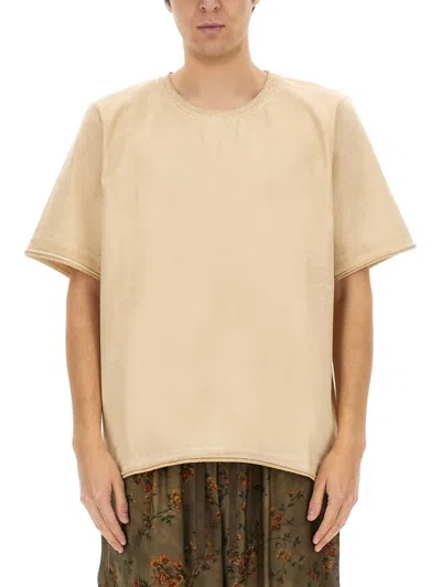 Uma Wang Oversized Cotton T-shirt With Contemporary Design Elements In Beige