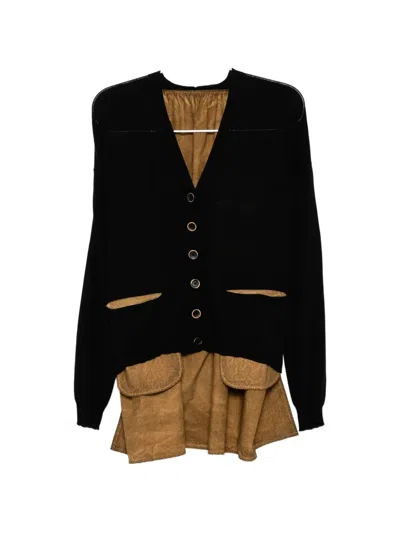 Uma Wang Panelled Crepe Cardigan In Black