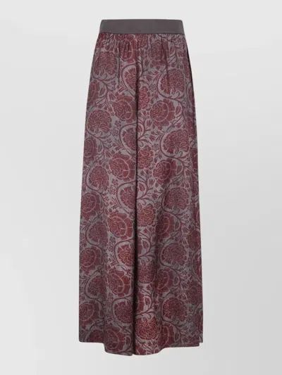 Uma Wang Pansy Floral High Rise Wide Leg Trousers In Burgundy