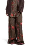 Uma Wang Wide-leg Pansy Pants With Contrasting Pomegranate Design In Brown