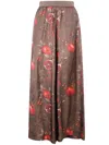 Uma Wang Wide-leg Pansy Pants With Contrasting Pomegranate Design In Brown