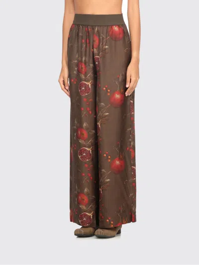 Uma Wang Wide-leg Pansy Pants With Contrasting Pomegranate Design In Brown