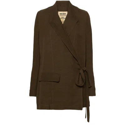 Uma Wang Peak Lapel Linen-viscose Blazer In Brown