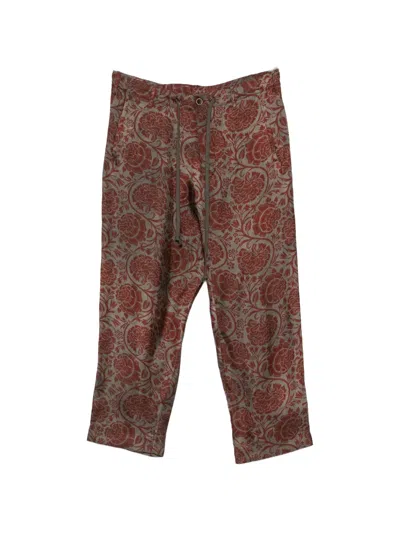 Uma Wang Perch Floral-print Drawstring Trousers In Brown