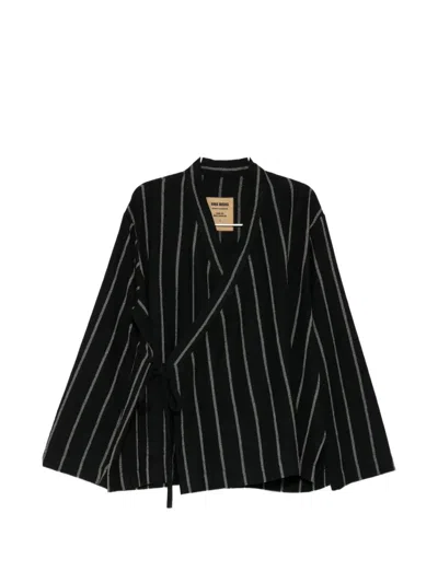 Uma Wang Pinstripe Wrap Jacket In Black