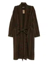 Uma Wang Waist Belted Checked Pattern Long Sleeves Coat In Brown