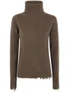 Uma Wang Ribbed Turtleneck Top Distressed Hem