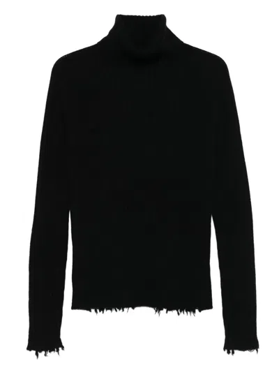 Uma Wang "plain Ws" High Neck Rib Top In Black