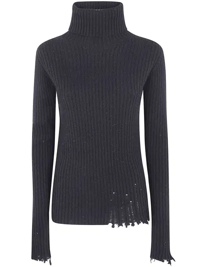 Uma Wang "plain Ws" High Neck Rib Top Clothing In Blue