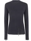 Uma Wang Ribbed Frayed-hem Sweater In Blue