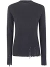 Uma Wang Ribbed Frayed-hem Sweater In Blue