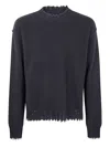Uma Wang Basic Crew Neck Sweater With Distressed Hem In Black