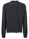 Uma Wang Basic Crew Neck Sweater With Distressed Hem In Blue