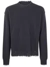 Uma Wang Basic Crew Neck Sweater With Distressed Hem In Blue