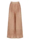 Uma Wang Linen And Cotton High Waist Trousers In Brown
