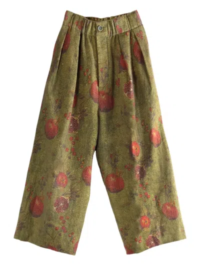 UMA WANG PLEATED FRUIT-PRINT PALAZZO PANTS