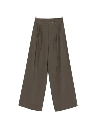 Uma Wang Paella Linen Blend Wide Leg Trousers In Brown