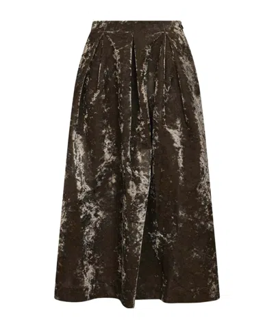 Uma Wang Dark Olive Velvet Gomes Midi Skirt In Brown