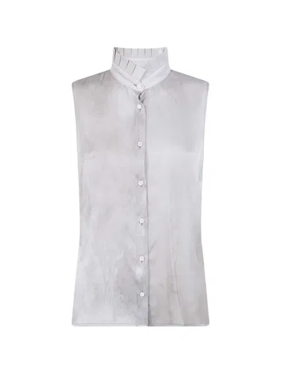 Uma Wang Pleated-neck Sleeveless Blouse In Gray