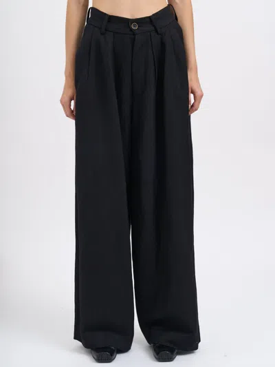 Uma Wang Polina Linen And Wool Trousers In Black