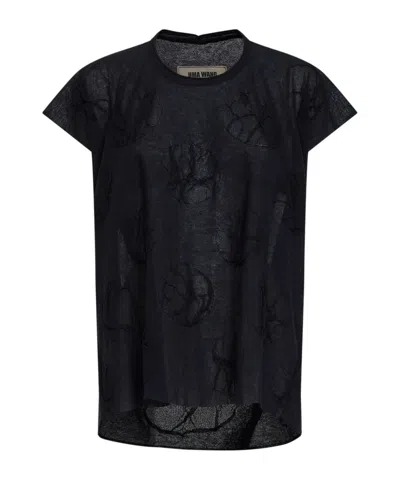 Uma Wang Polka Dot Fine Knit Short-sleeved T-shirt In Black