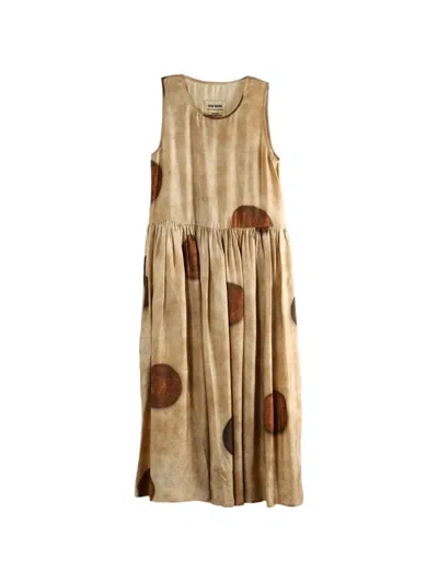 Uma Wang Polka-dot Pleated Midi Dress In Brown
