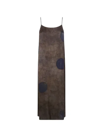 Uma Wang Polka-dot Slip Dress In Brown
