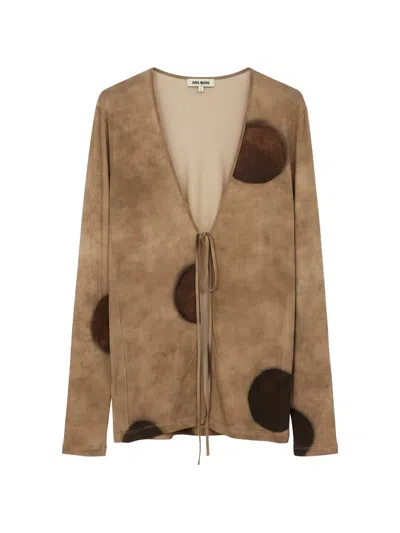 Uma Wang Polka-dot Tie-fastening Cardigan In Brown