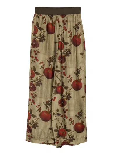 Uma Wang Pomegranate-print Elastic-waist Trousers In Brown