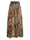 Uma Wang Elastic Waistband Floral Print Maxi Skirt In Brown