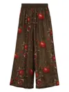 Uma Wang High Waist Pomegranate Print Wide Leg Trousers In Brown