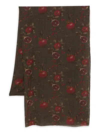 Uma Wang Pomegranate Print Virgin Wool Scarf In Brown