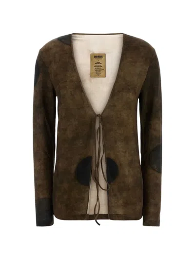 Uma Wang Printed Tie-fastening Cardigan In Brown