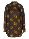 Uma Wang Long Sleeve Collared Printed Top In Brown